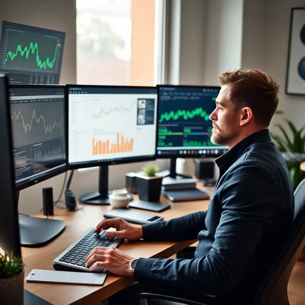 Persoon die online passief inkomen genereert in thuiskantoor