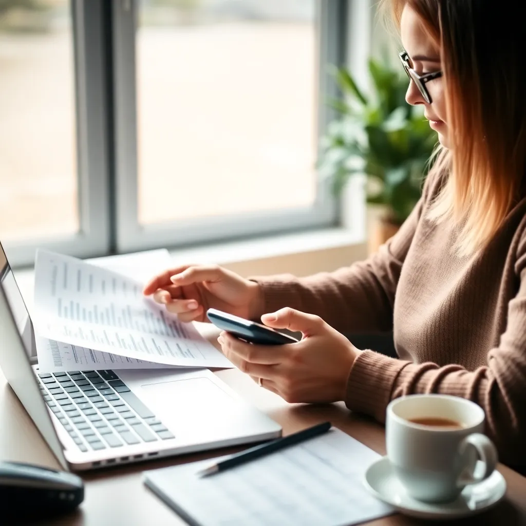 Persoon die financiële planning doet aan bureau met laptop en grafieken