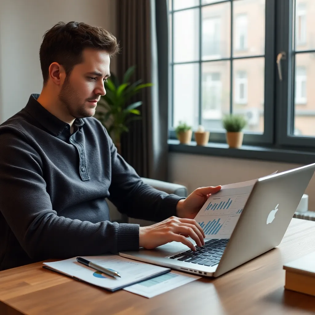 Persoon die financiële planning doet met laptop en documenten